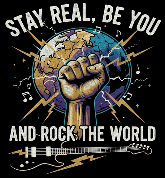 "Stay Real, Be You - And Rock Your World" T-Shirt: Your Reminder to Own It and Live Loud